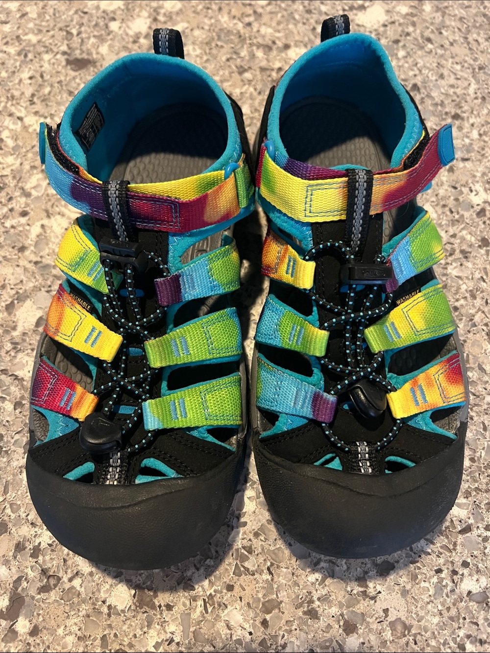 KEEN Newport H2 Big Kids Rainbow Multi Sport Sandals - Teal Accents Size 5/37